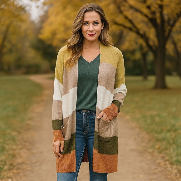 Telluride Clothing Color Block Open Front Lagun Duster Cardigan Academia Boho XL - Picture 1 of 12